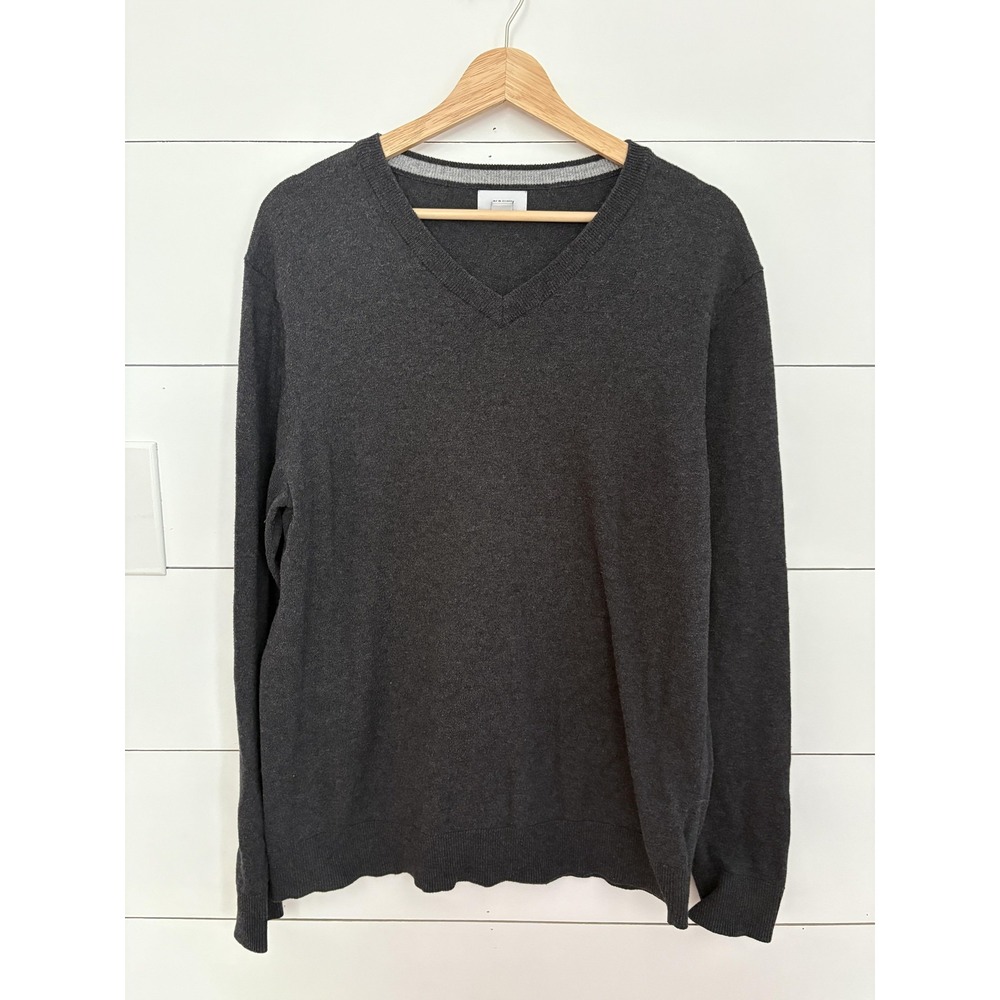 Old Navy Sweater Mens Large‎ Gray V-Neck Pullover Knit Lightweight Casual Ribbed